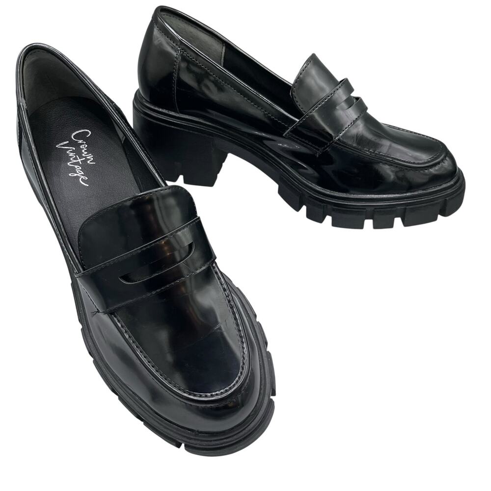 Crown Vintage Y2K "Sage" Chunky Penny Loafers 7M Patent Leather Lug Sole Grunge - Picture 2 of 6